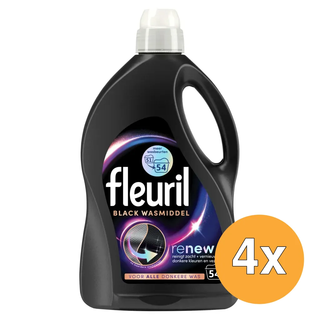 4x Fleuril Wasmiddel Renew Liquid Black (2430 ml)