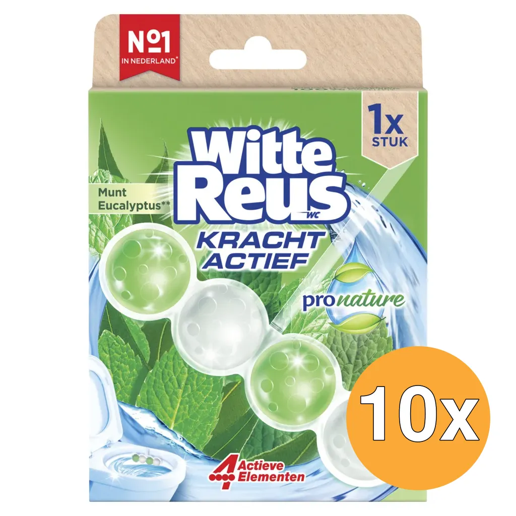 10x Witte Reus Wc Blok Kracht Actief Pro Nature Munt Eucalyptus (50 gr)