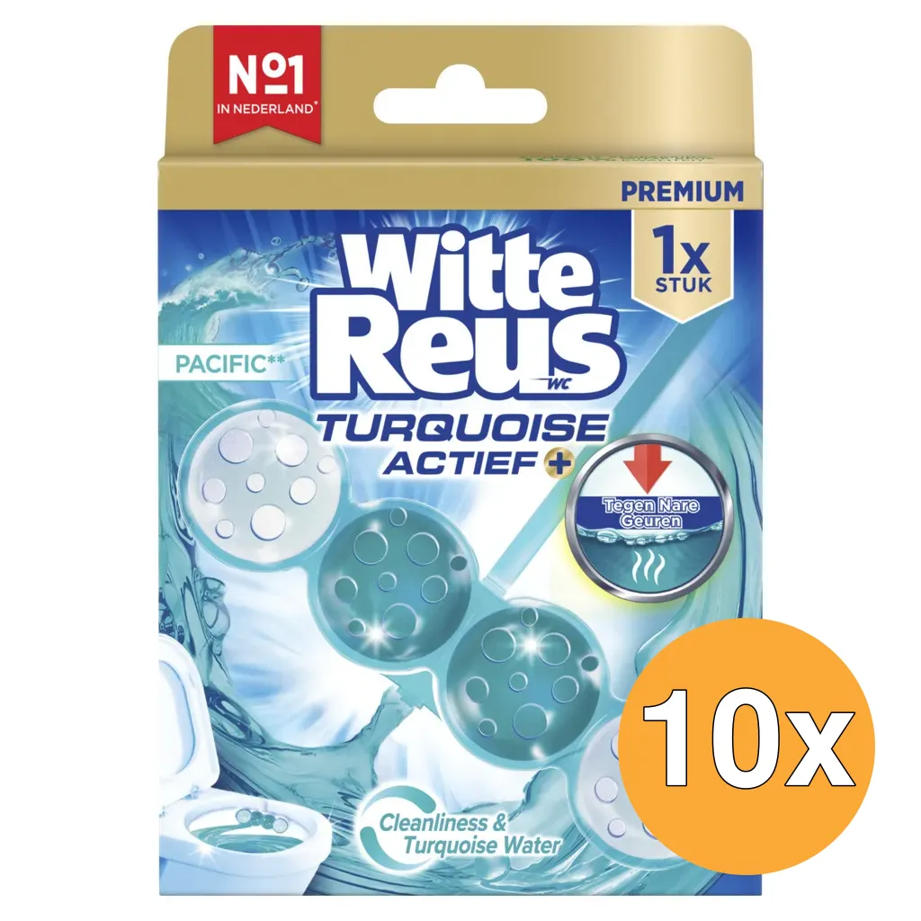 10x Witte Reus Wc Blok Turquoise Actief Pacific (50 gr)