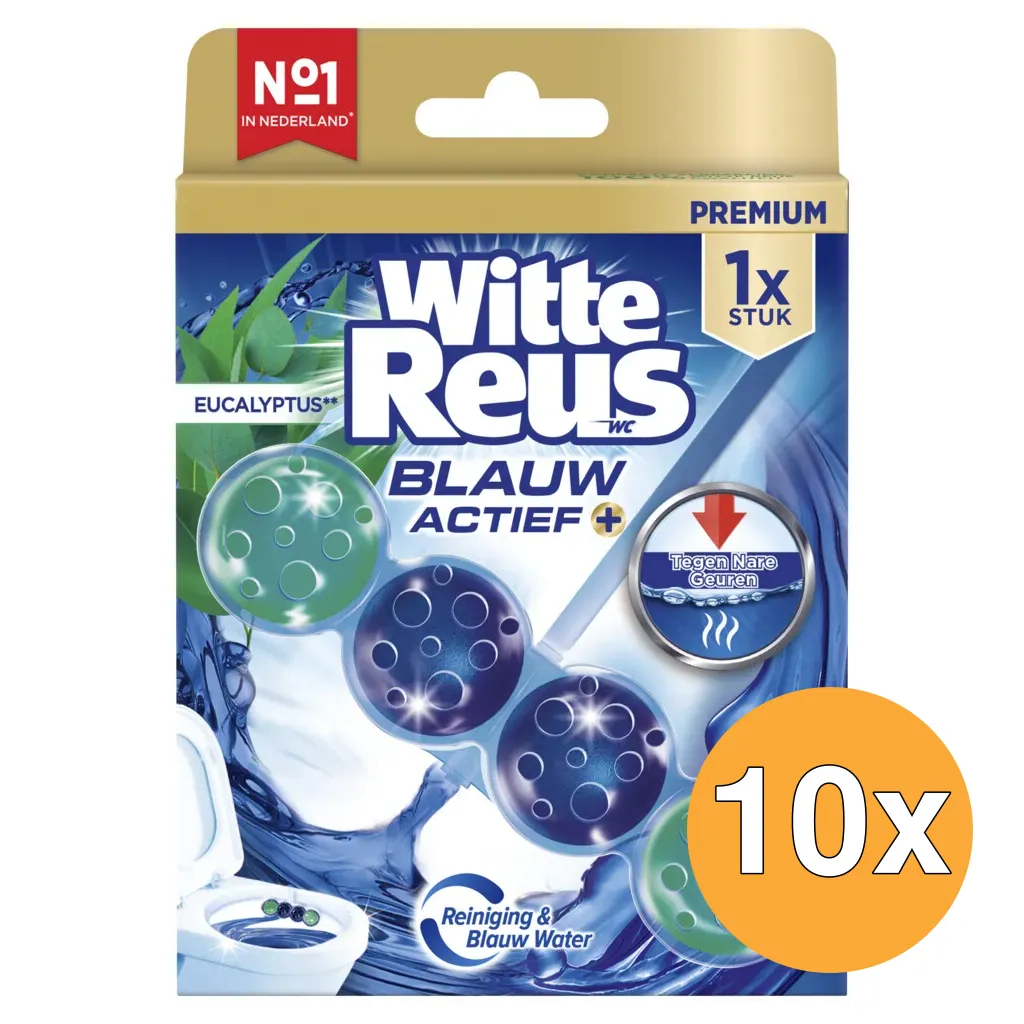 10x Witte Reus Wc Blok Blauw Actief Eucalyptus (50 gr)