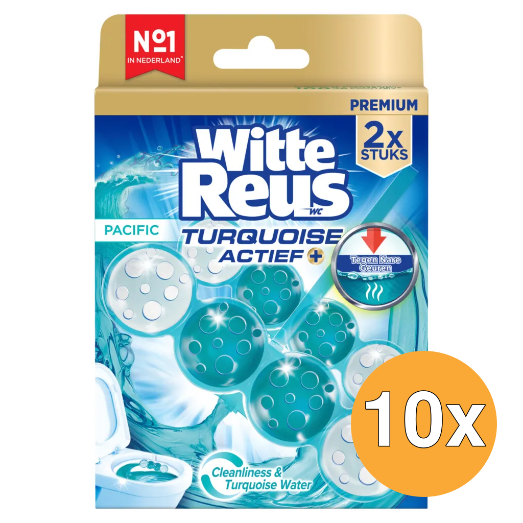 10x Witte Reus Wc Blok Turquoise Actief Pacific (2 x 50 gr)