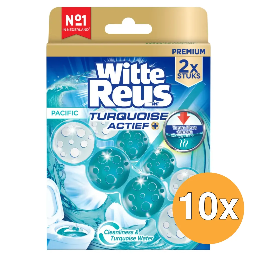 10x Witte Reus Wc Blok Turquoise Actief Pacific (2 x 50 gr)