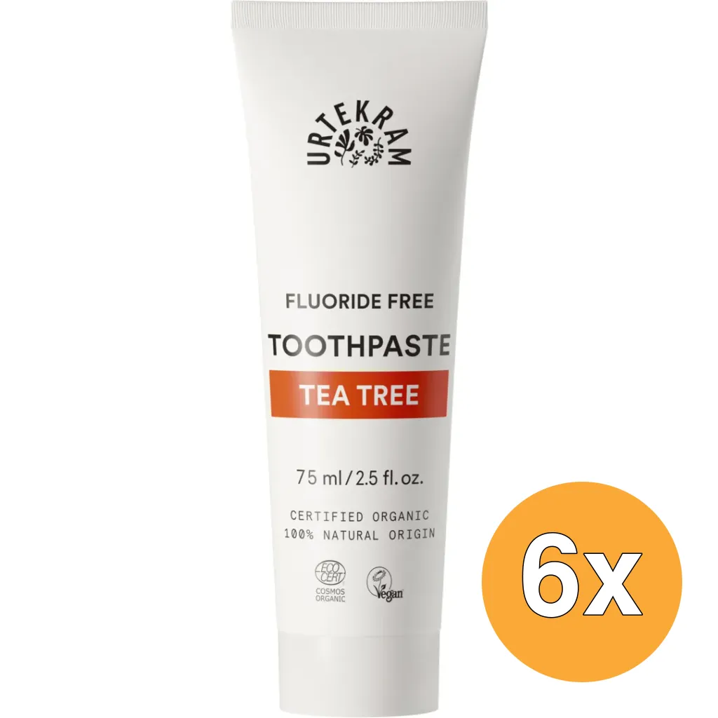 6x Urtekram Tandpasta tea tree (75 ml)