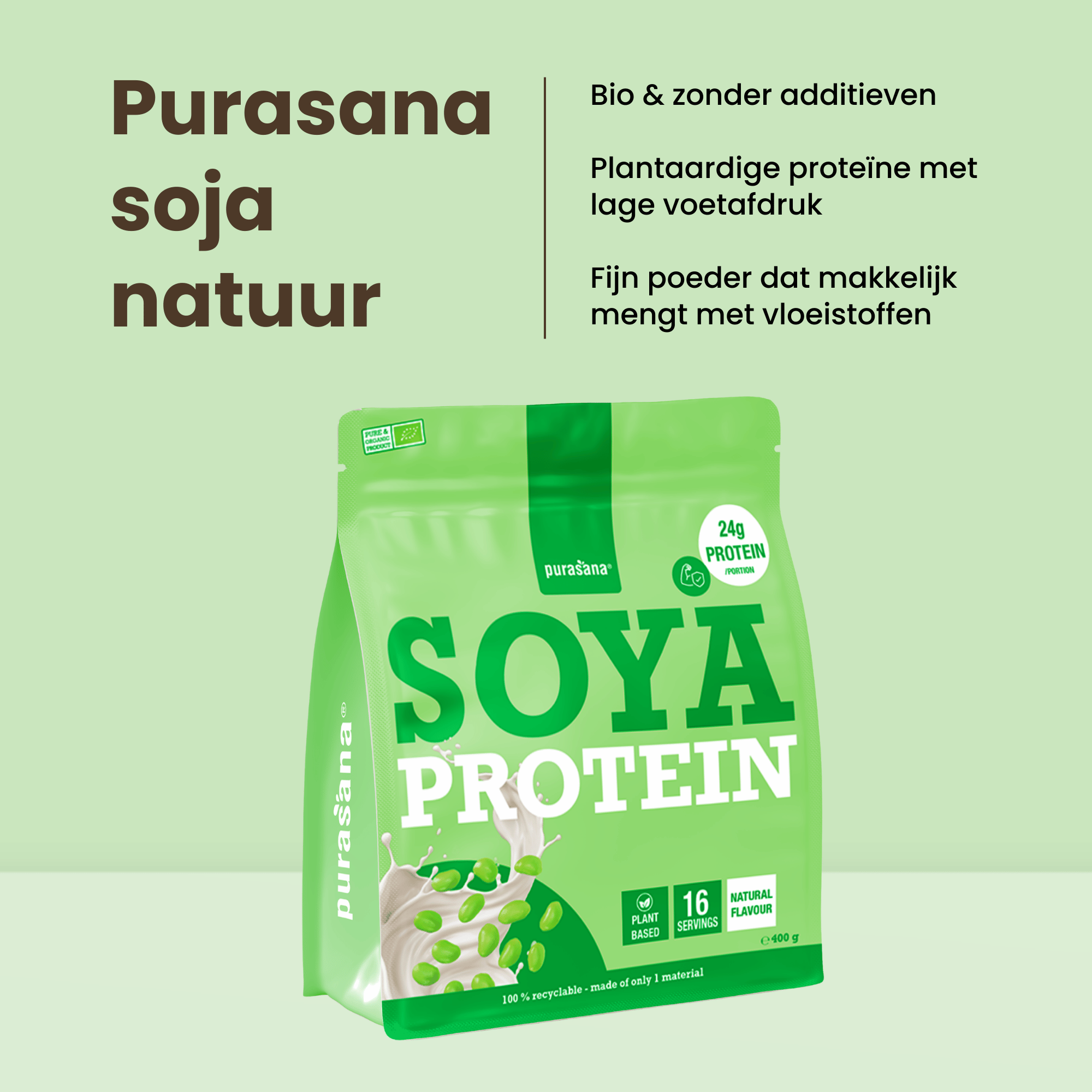 Purasana Plant Protein Soja Natuurlijk Bio (400 gr) - image 8