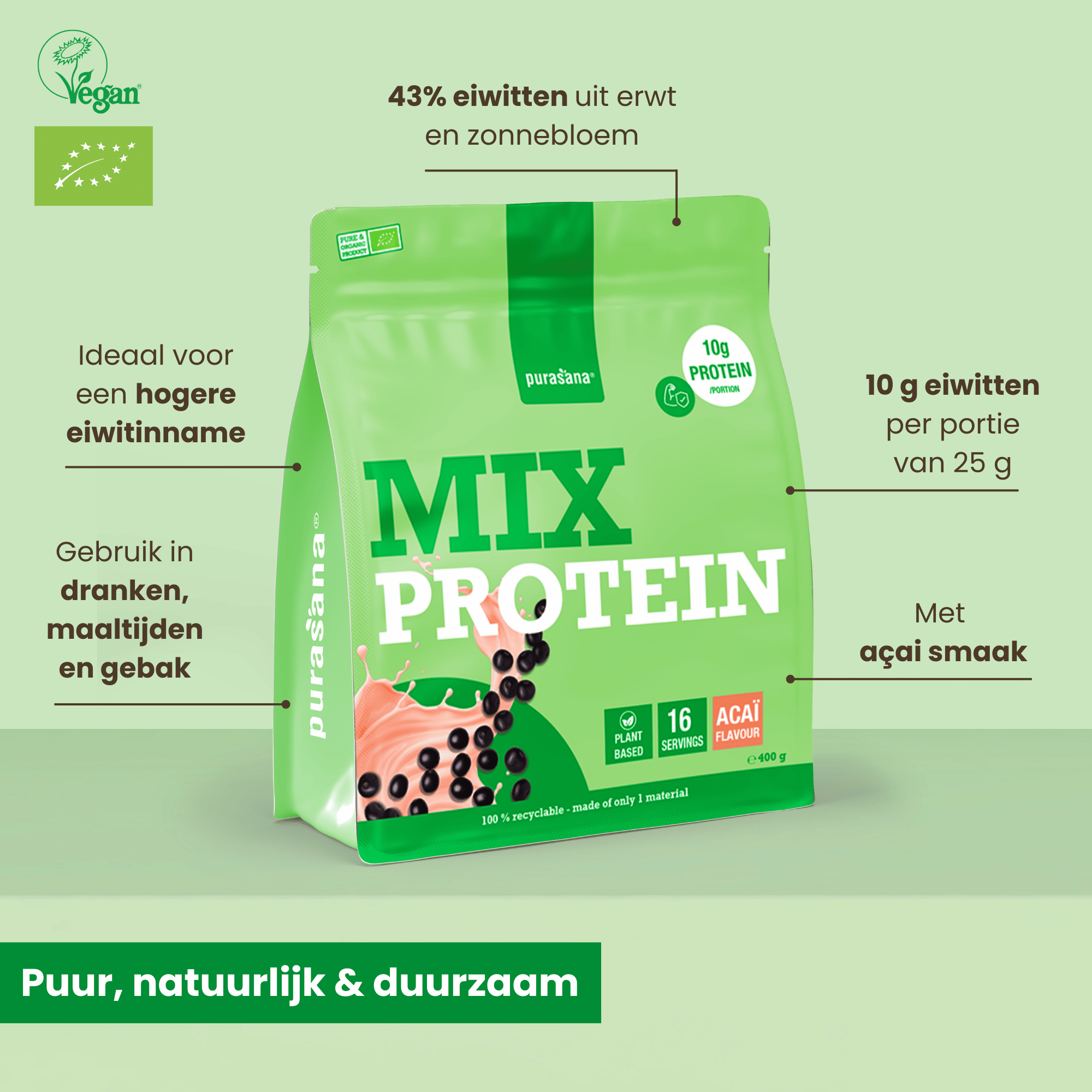 Purasana Plant Protein Mix Rode Biet Bio (400 gr) - image 3