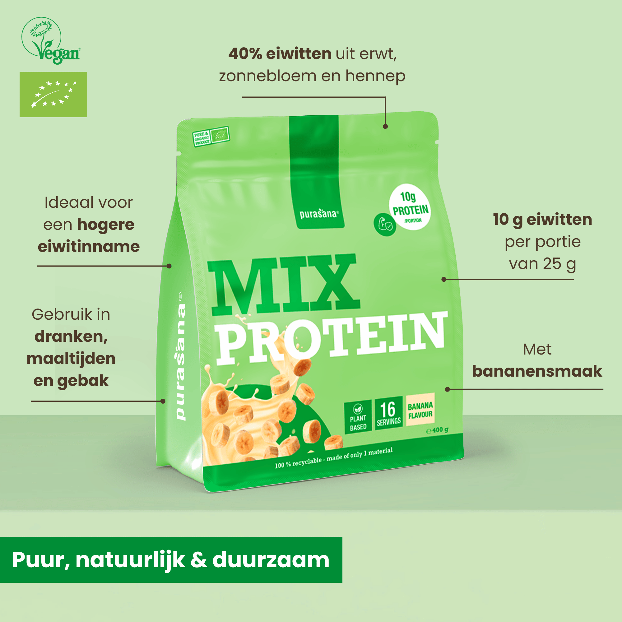 Purasana Plant Protein Mix Banaan Bio (400 gr) - image 3