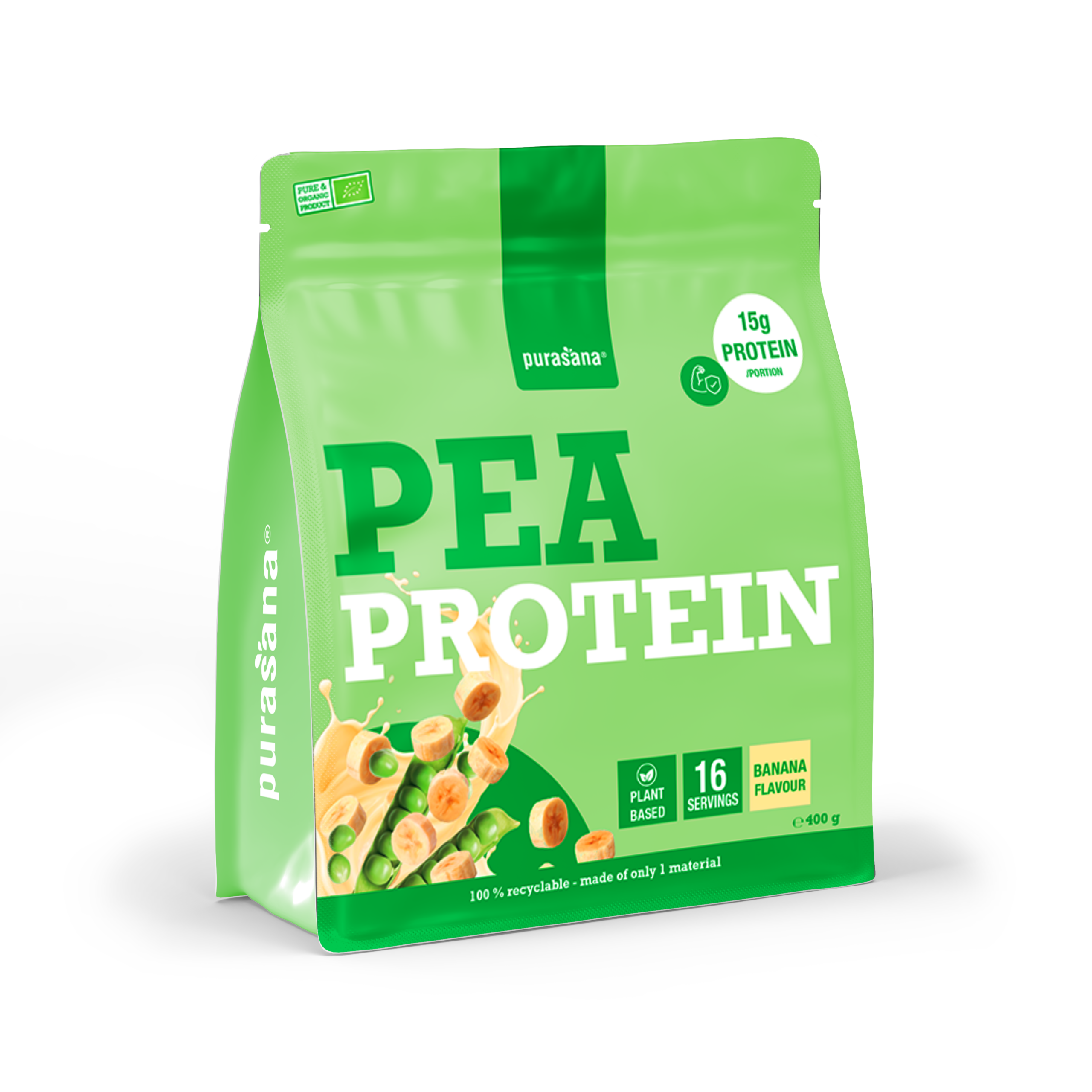 Purasana Plant Protein Erwt Banaan Bio (400 gr) - image 2
