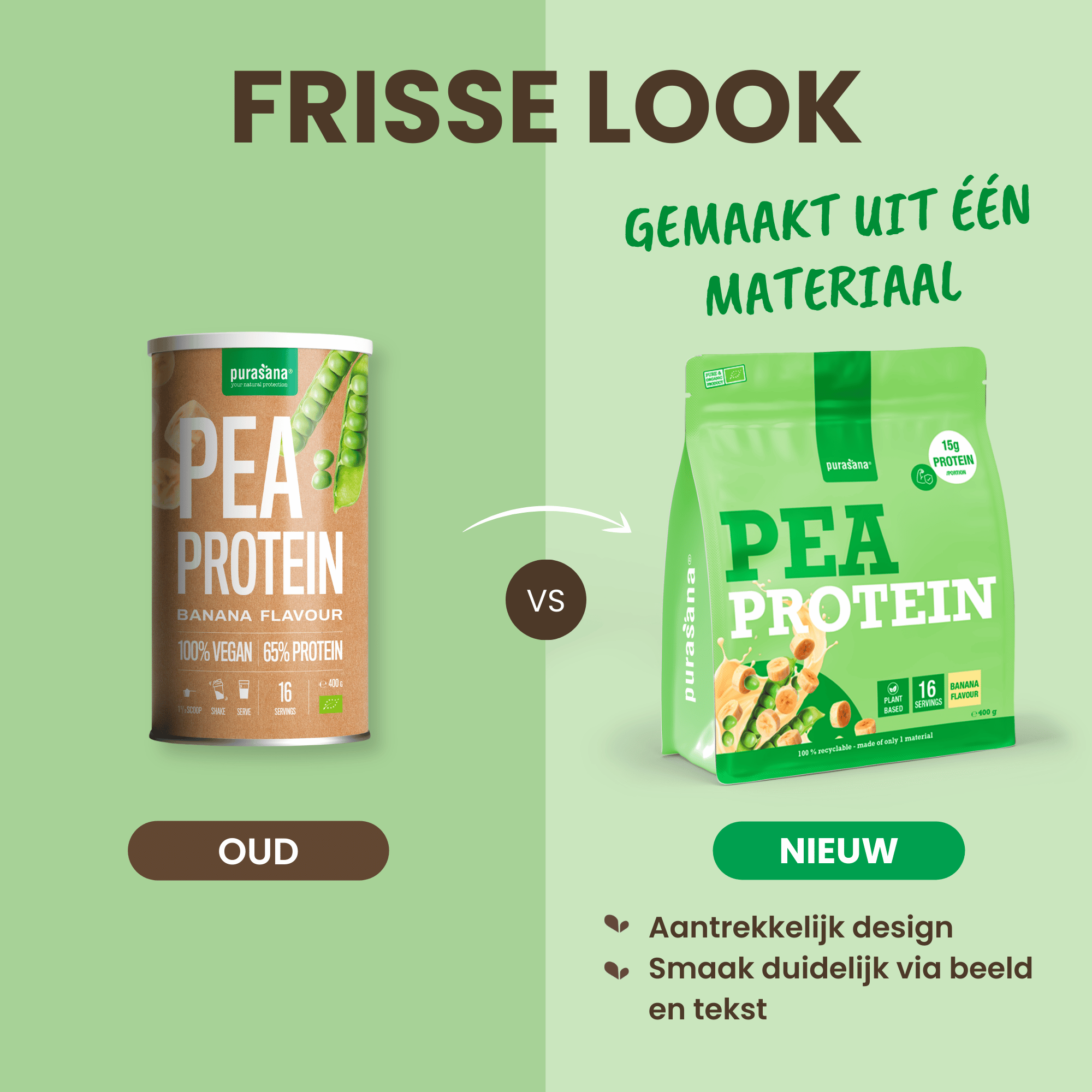 Purasana Plant Protein Erwt Banaan Bio (400 gr) - image 4