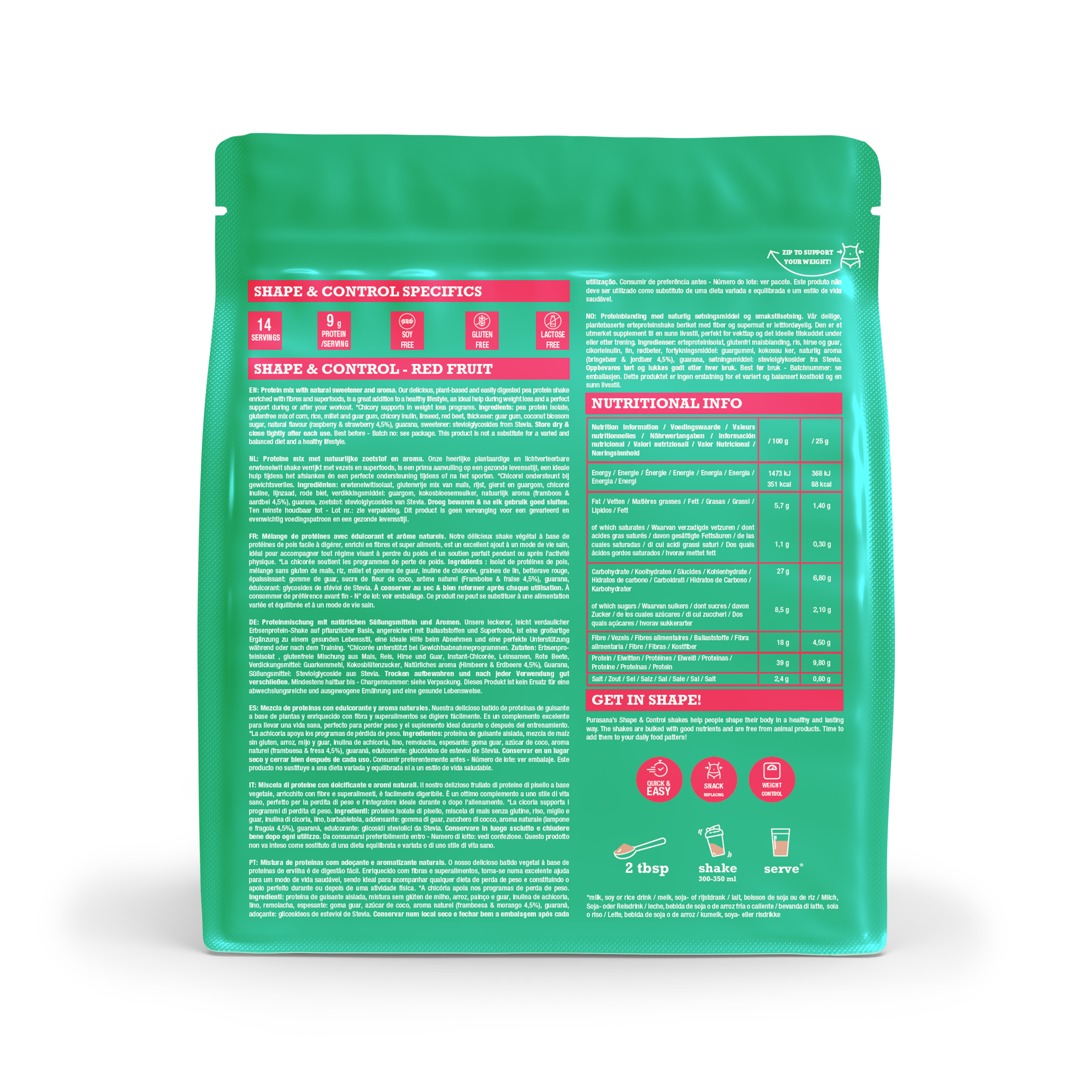 Purasana Shape & Control Plant Protein Rode Vruchten (350 gr)
