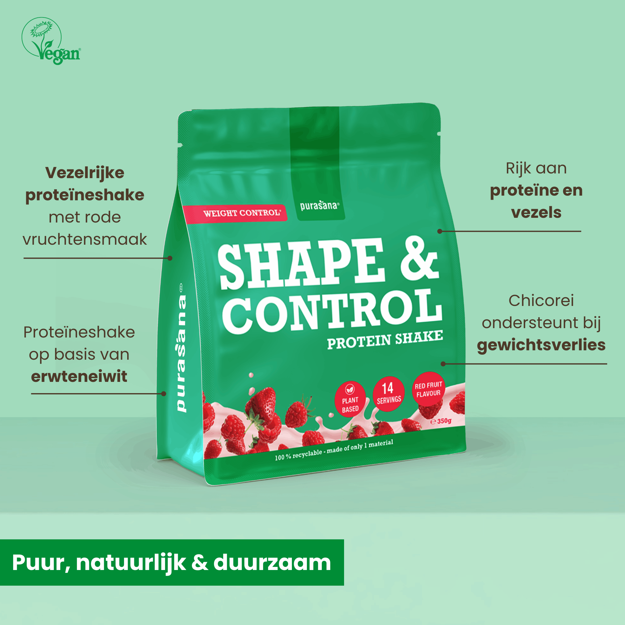 Purasana Shape & Control Plant Protein Rode Vruchten (350 gr) - image 3