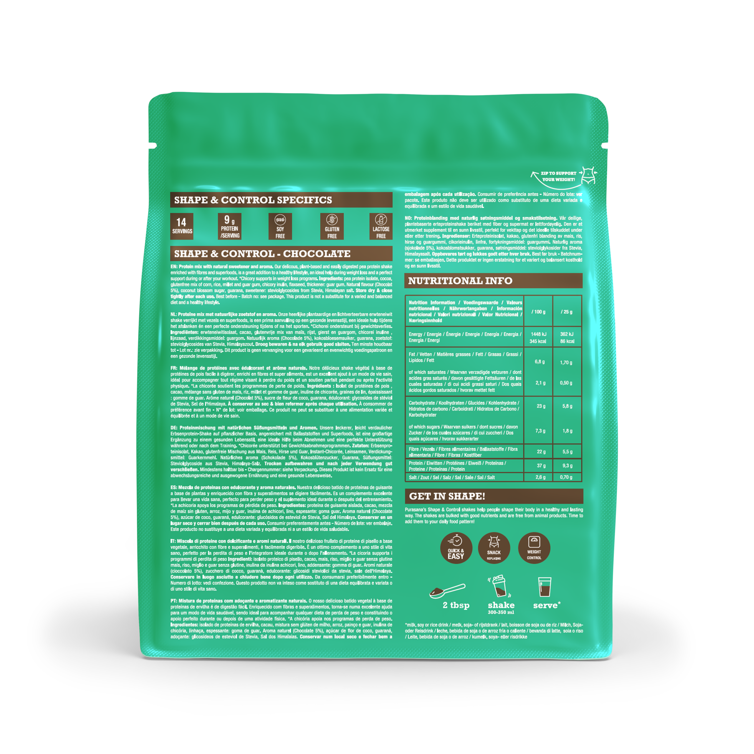Purasana Shape & Control Plant Protein Chocolade (350 gr)