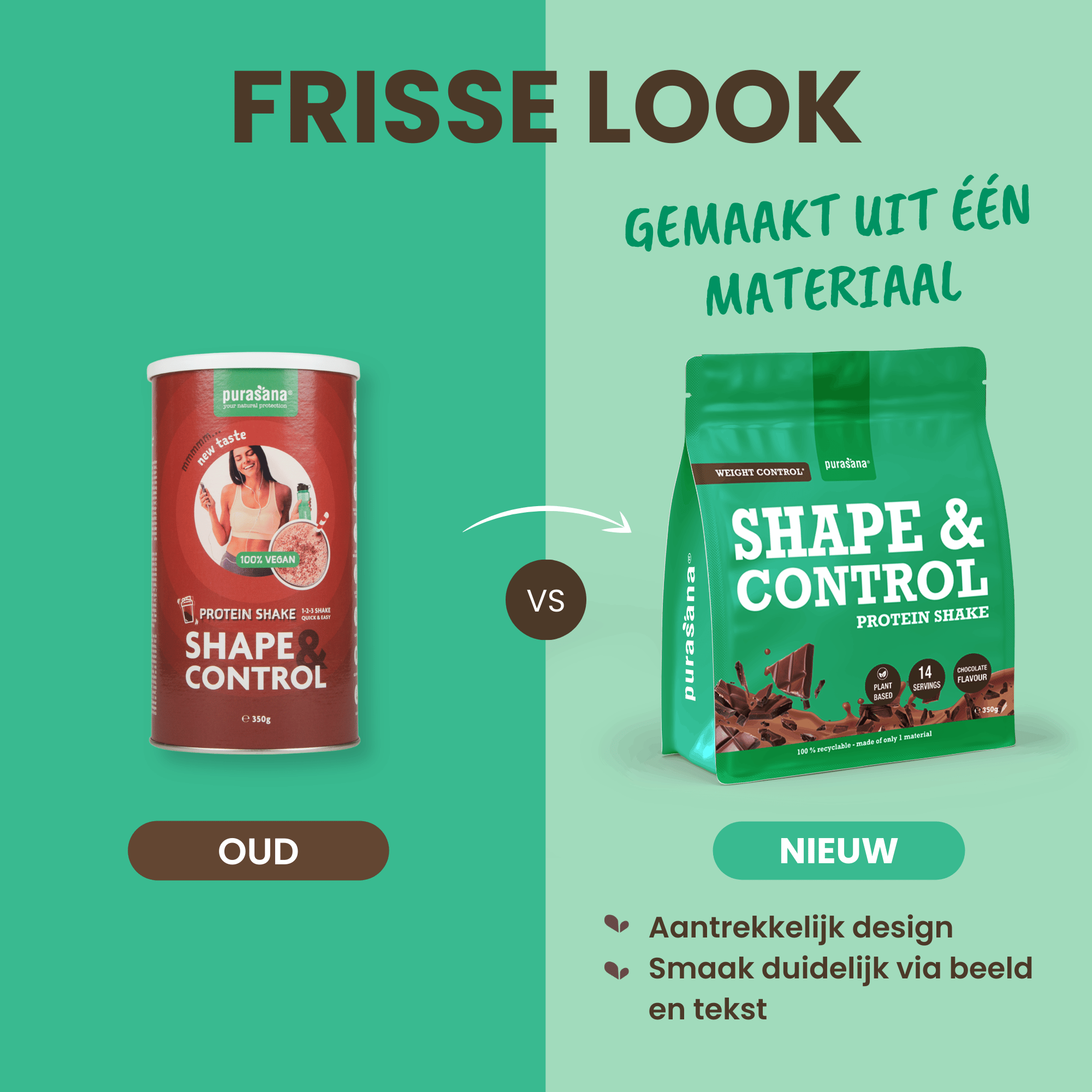 Purasana Shape & Control Plant Protein Chocolade (350 gr) - image 4