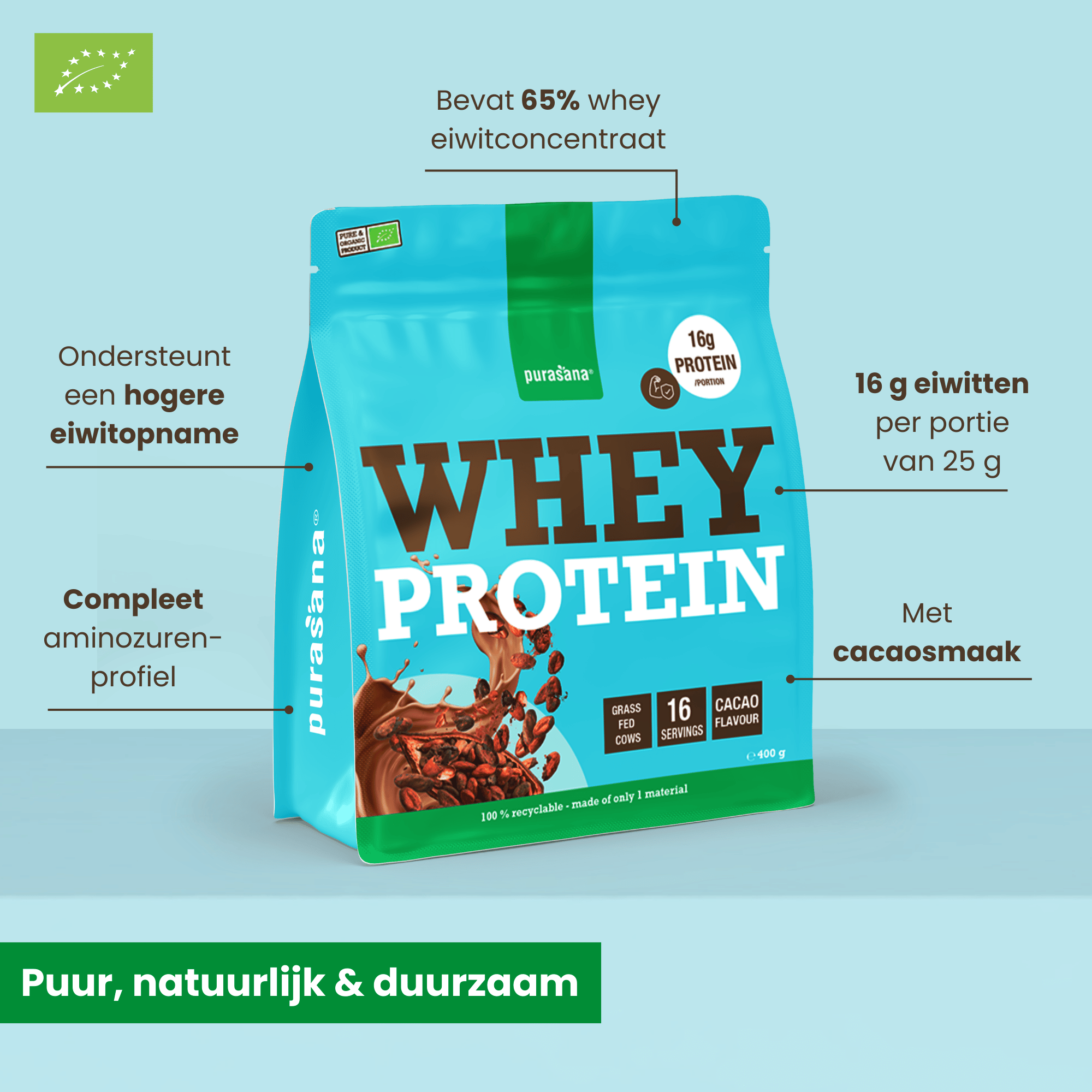 Purasana Whey Proteine Cacao Bio (400 gr) - image 3