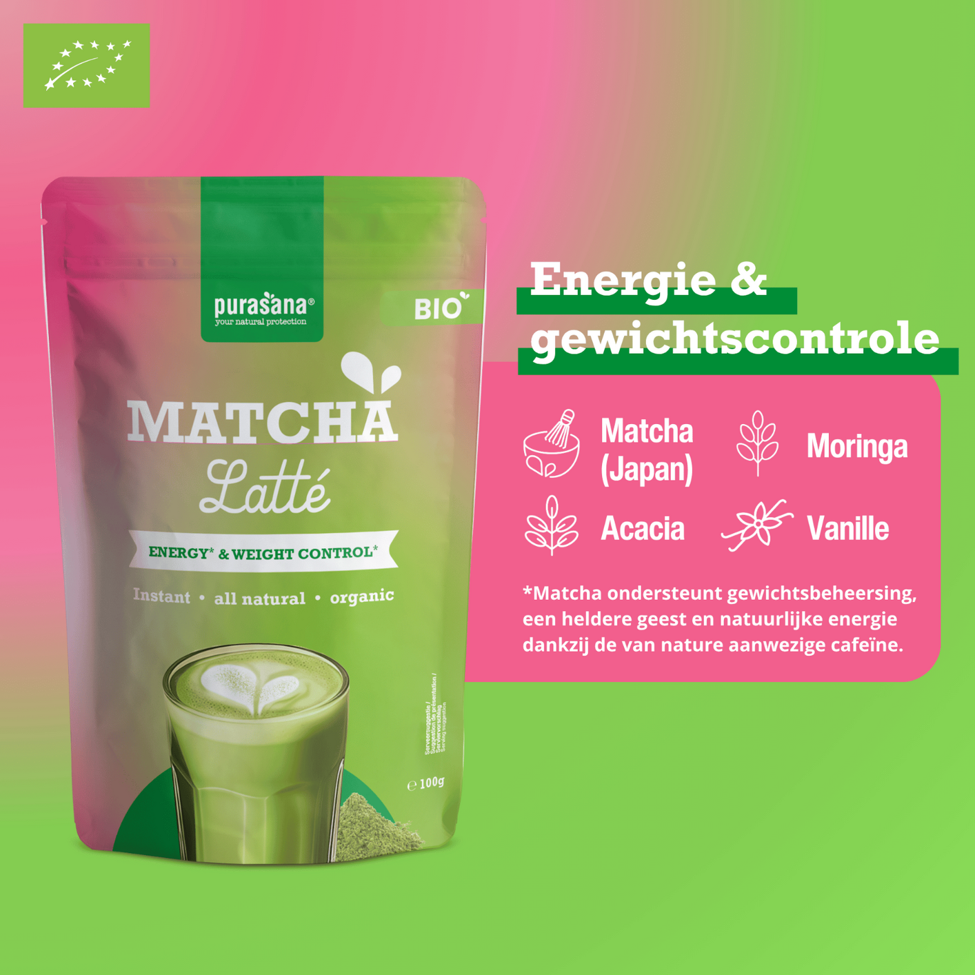 Purasana Matcha Latté Poeder (100 gr) - image 2