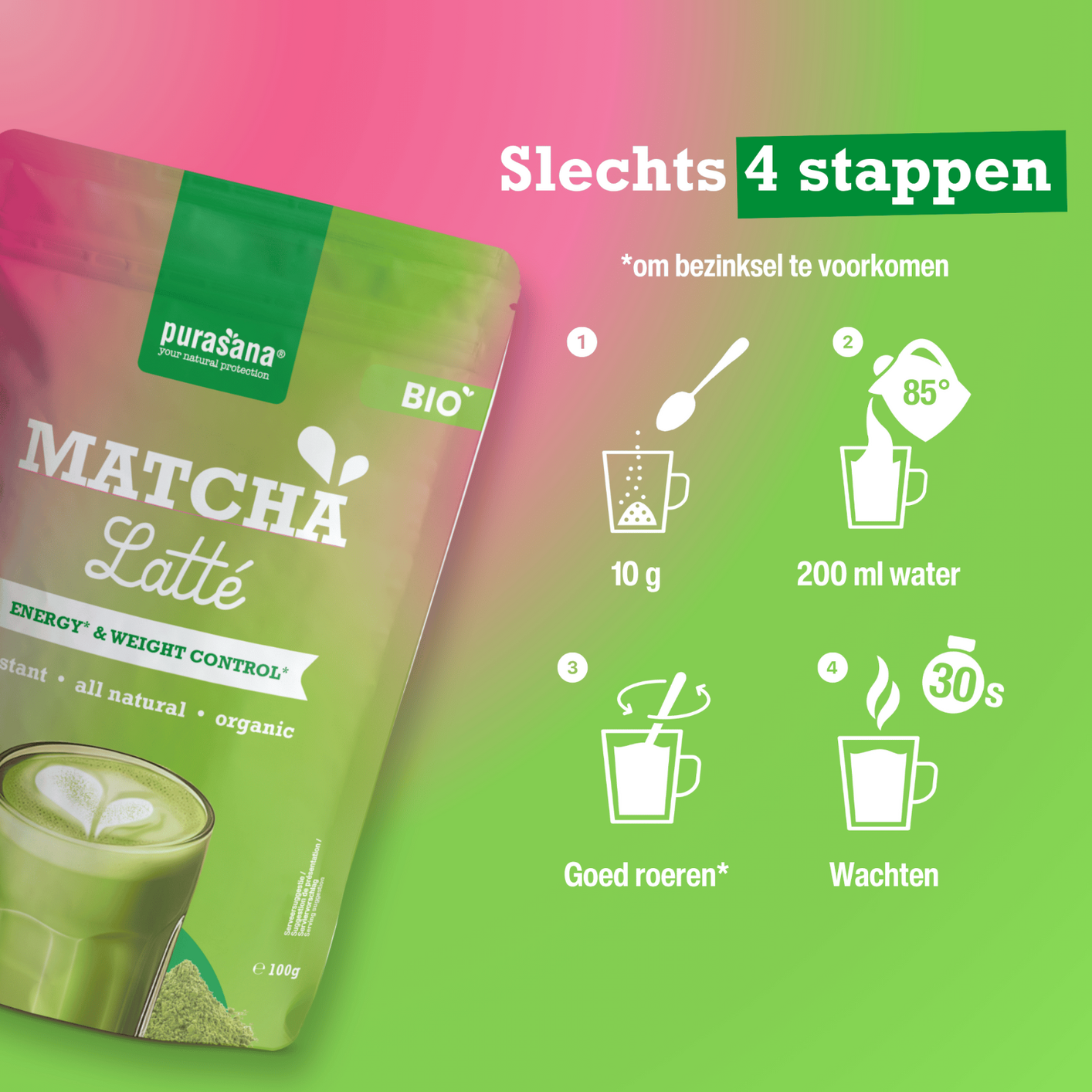 Purasana Matcha Latté Poeder (100 gr) - image 4