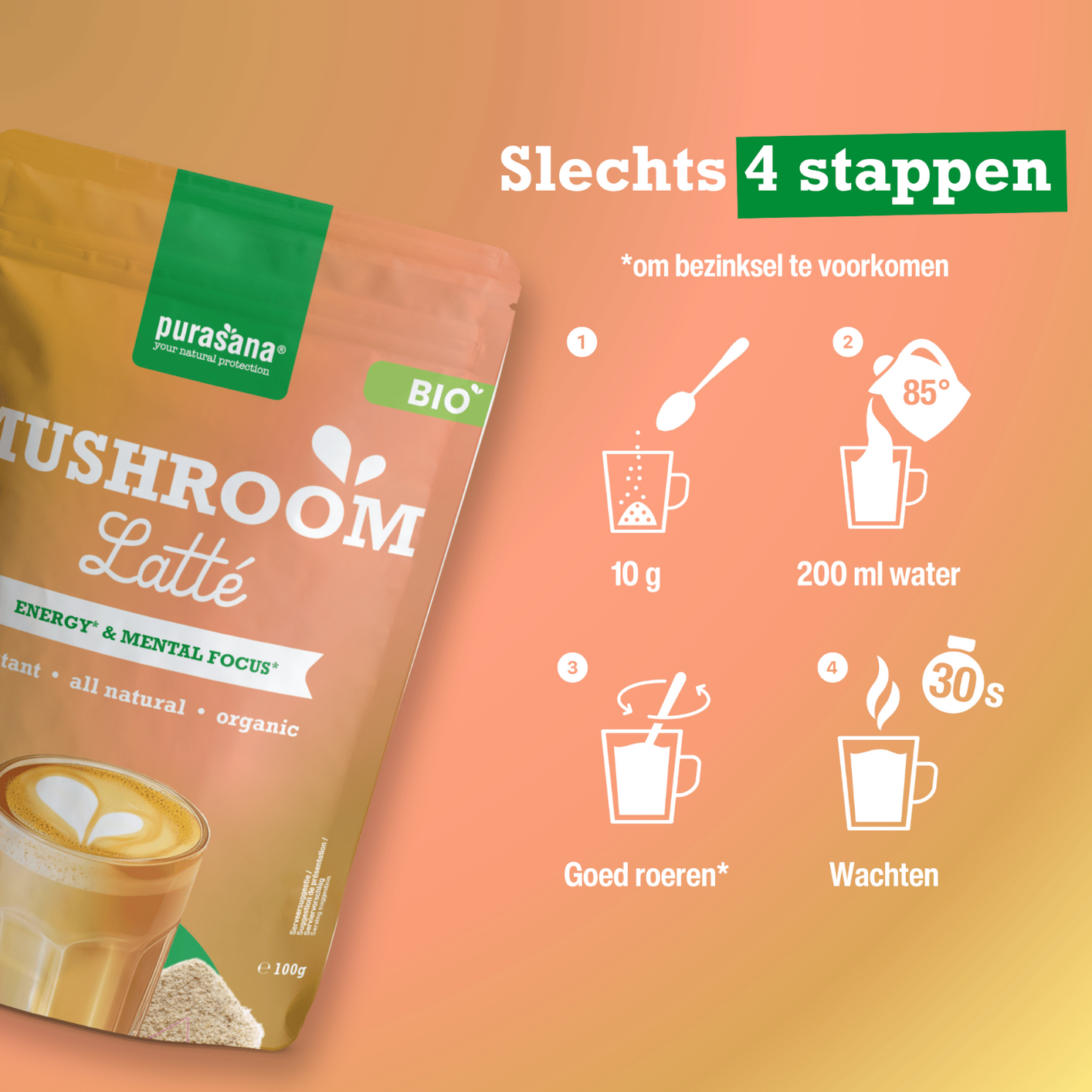 Purasana Mushroom Latté Poeder (100 gr) - image 4