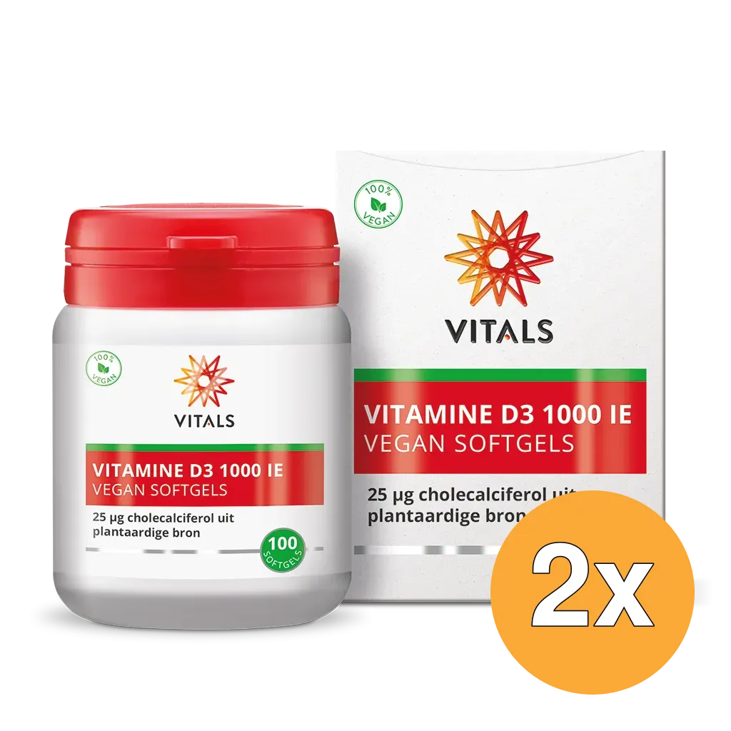 2x Vitamine D3 1000 ie Vegan Softgels (100 stuks)