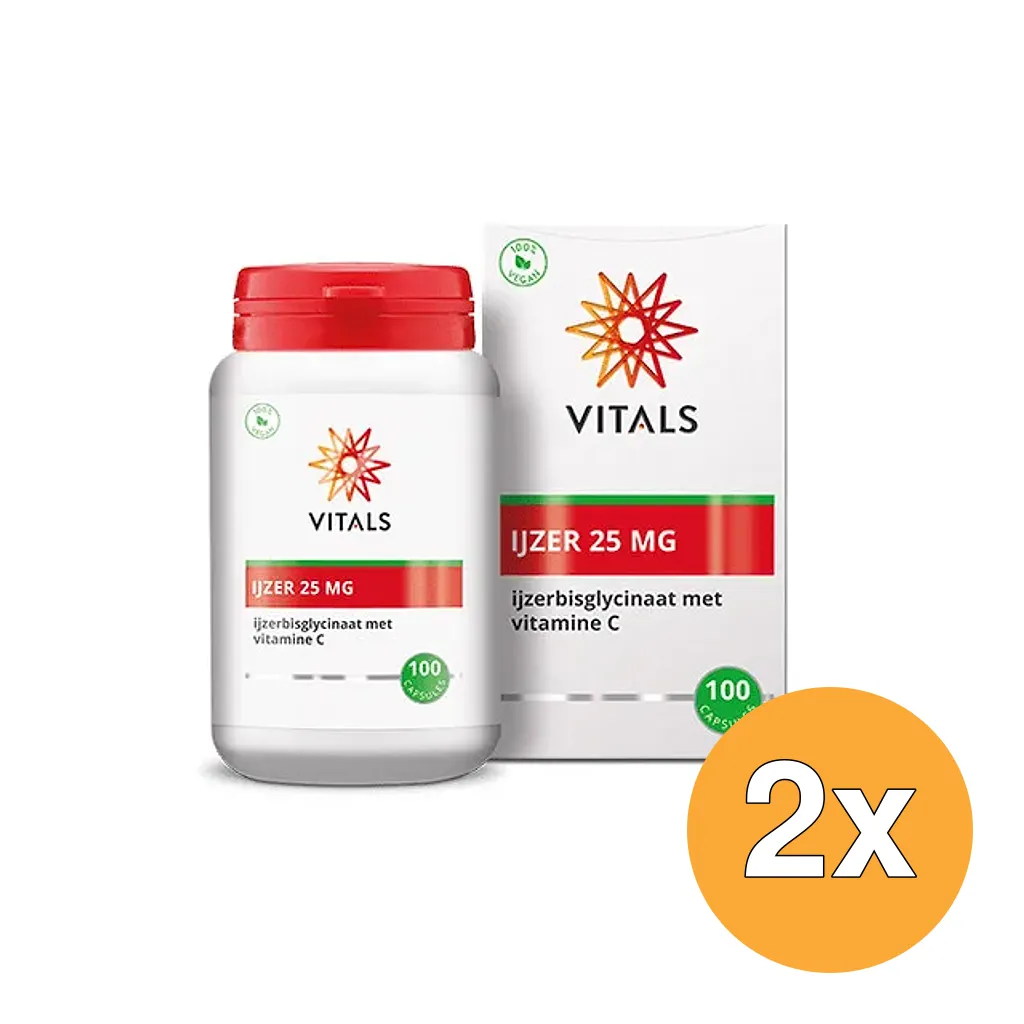 2x Vitals IJzer 25 mg met Vitamine C (100 capsules)