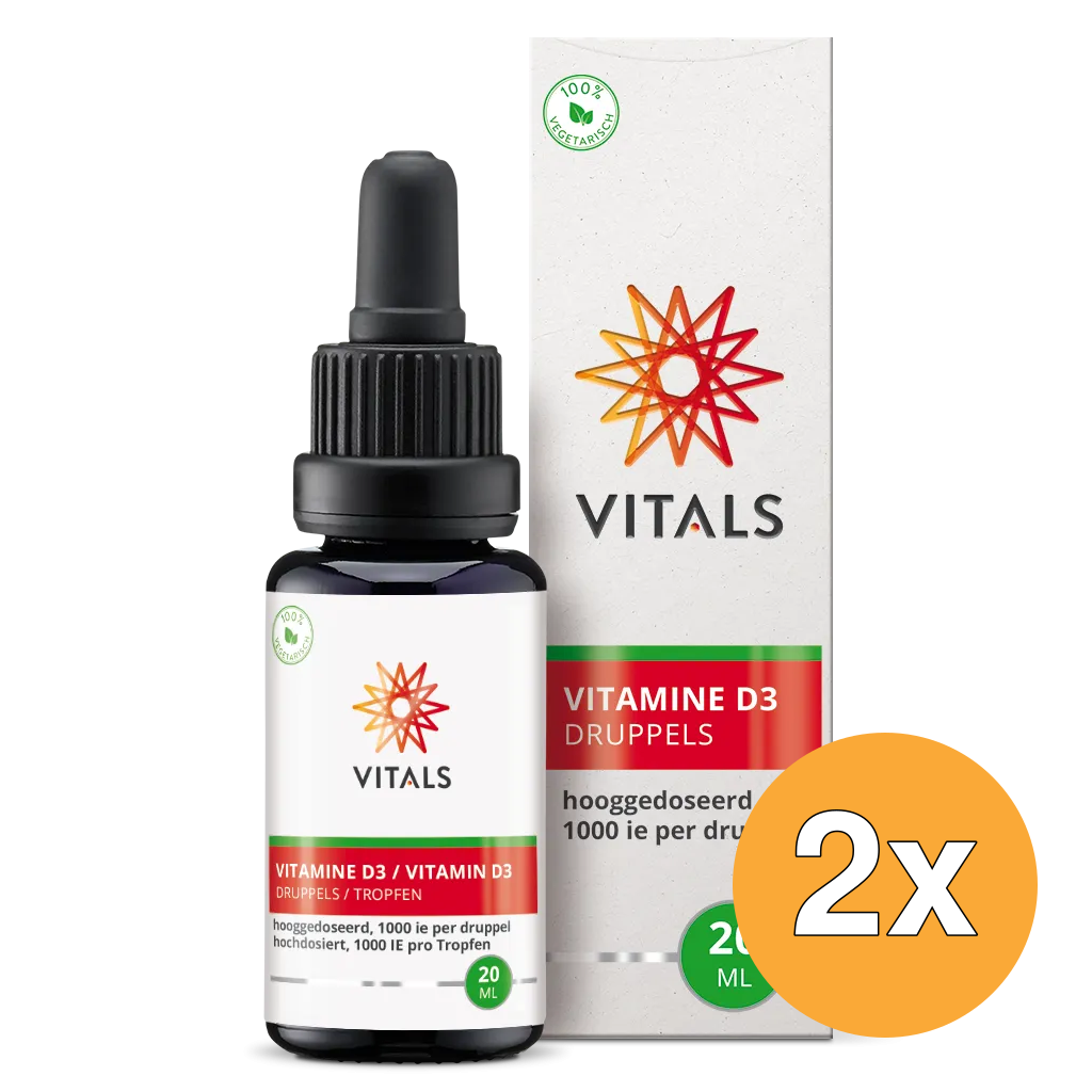2x Vitals Vitamine D3 Druppels 1000 IE (20 ml)