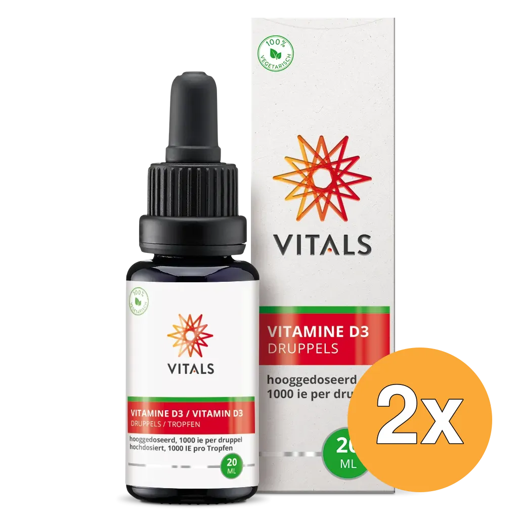 2x Vitals Vitamine D3 Druppels 1000 IE (20 ml)