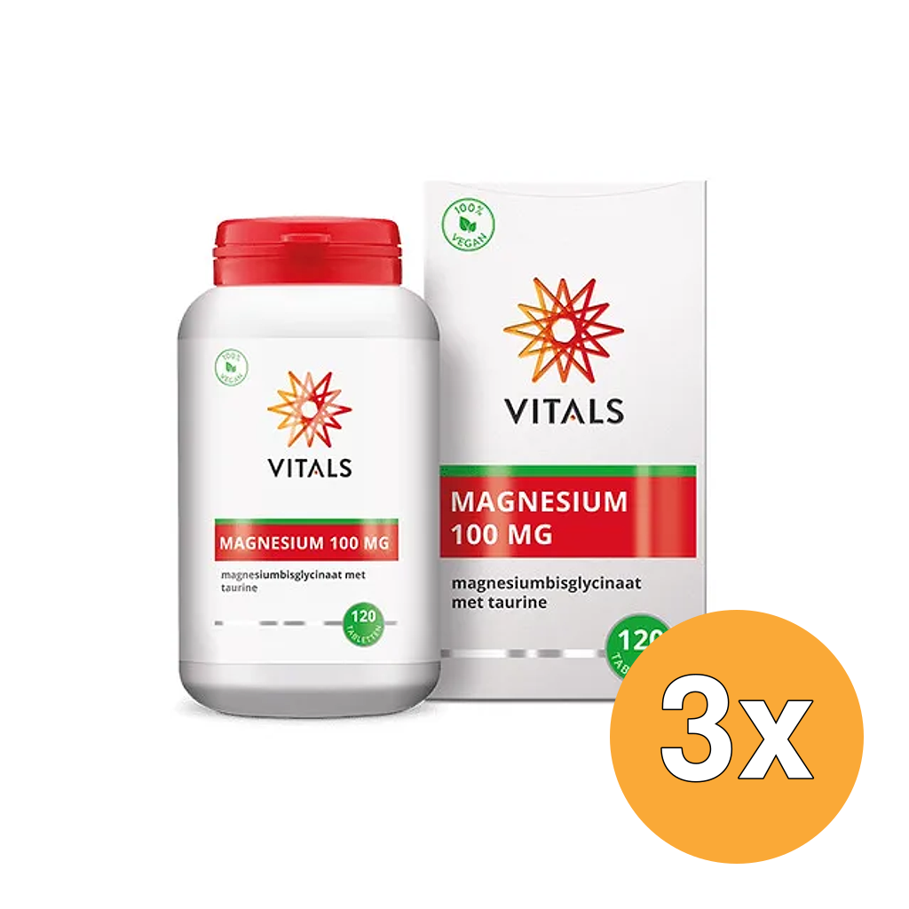 3x Vitals Magnesiumbisglycinaat 100 mg (120 tabletten)