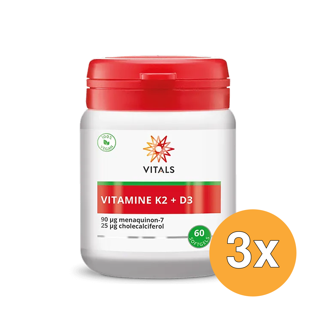 3x Vitals Vitamine K2 + D3 (60 softgels)