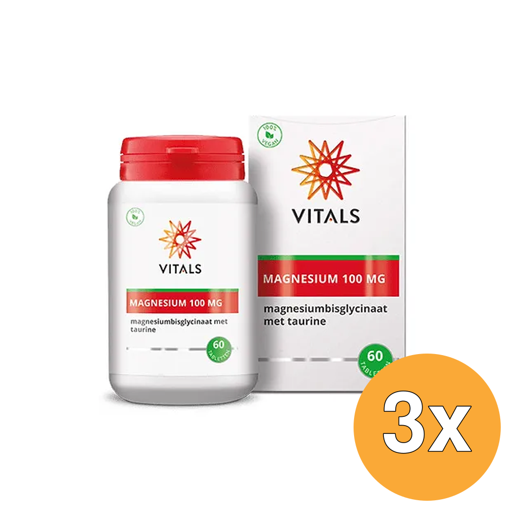 3x Vitals Magnesiumbisglycinaat 100 mg (60 tabletten)