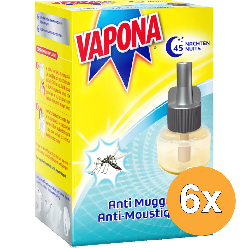 6x Vapona Anti Mug Stekker 45 Nachten Navul (1 stuk)