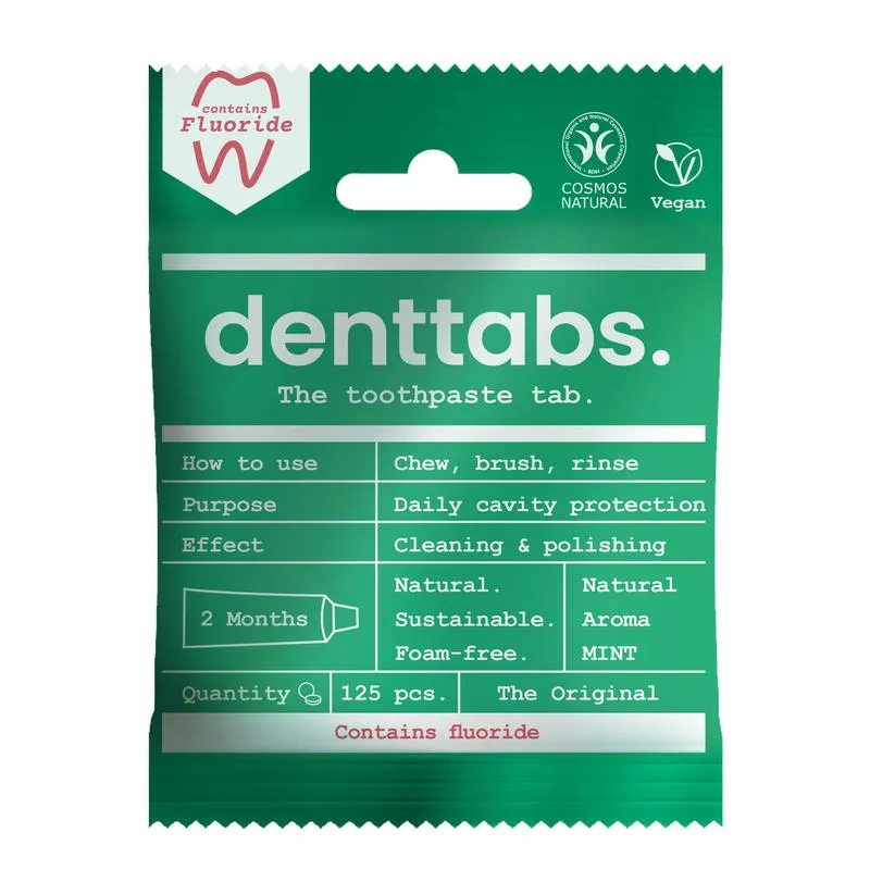 Denttabs Tandpasta Tabletten Munt met Fluor Vegan (125 stuks)