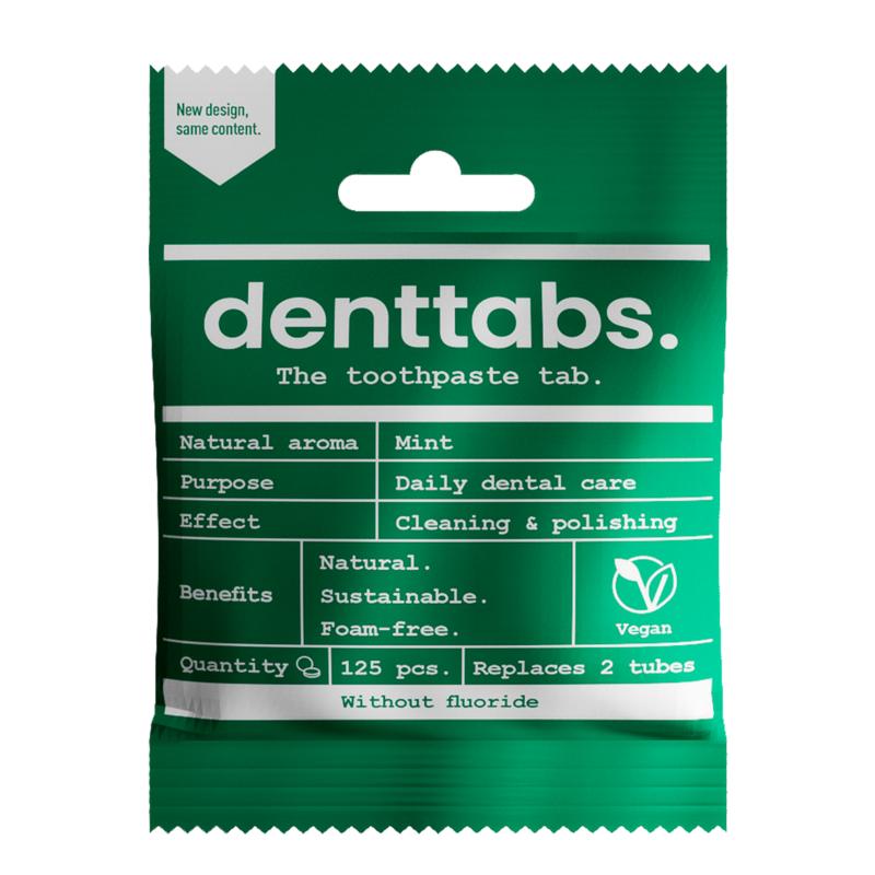 Denttabs Tandpasta Tabletten Munt zonder Fluor Vegan (125 stuks)
