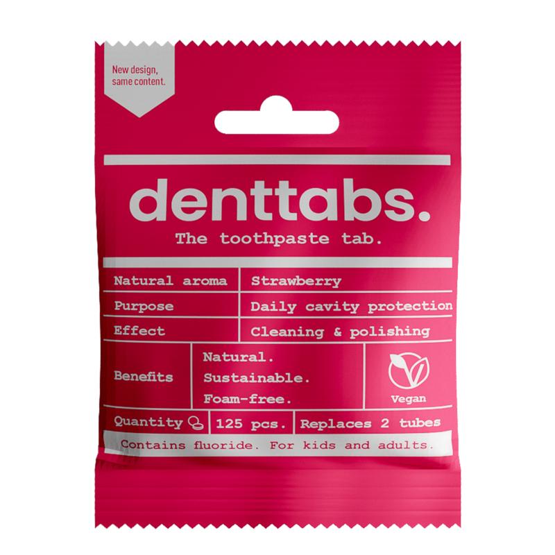 Denttabs Tandpasta Tabletten Aardbei met Fluor Vegan (125 stuks)