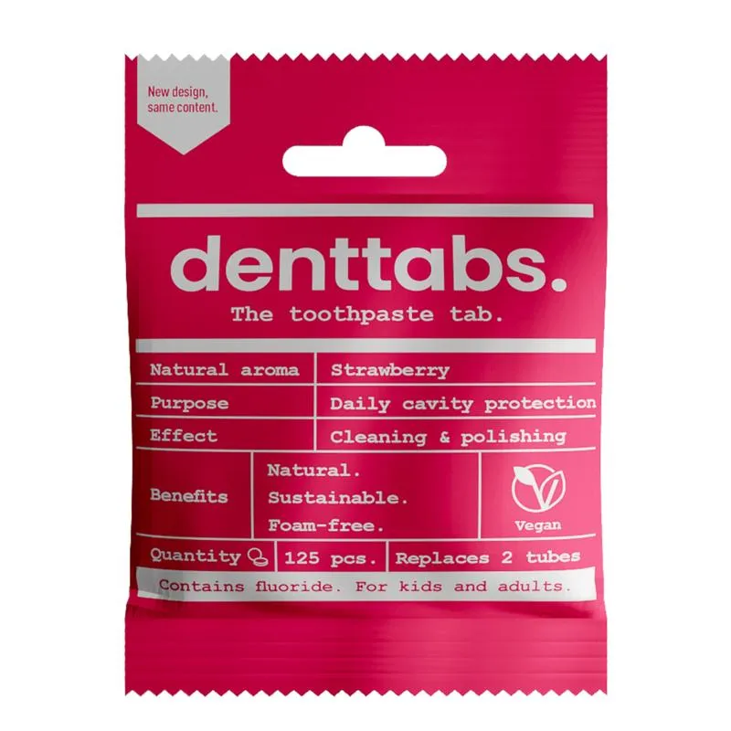 Denttabs Tandpasta Tabletten Aardbei met Fluor Vegan (125 stuks)