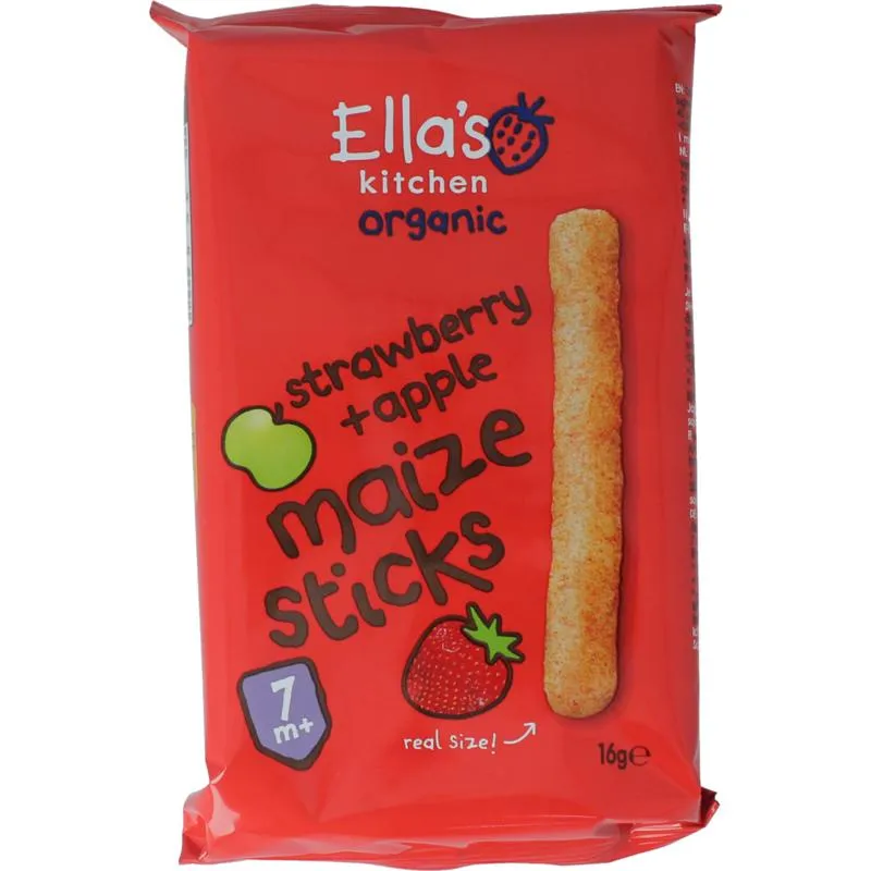 Ella's Kitchen Maize Sticks Aardbei/appel 7+ Maanden Bio (16 gr)