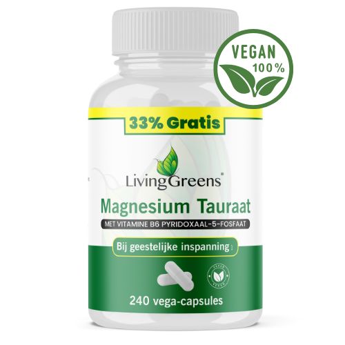Livinggreens Magnesium Tauraat + Vitamine B6 Voordeelverpakking (240 vega capsules)