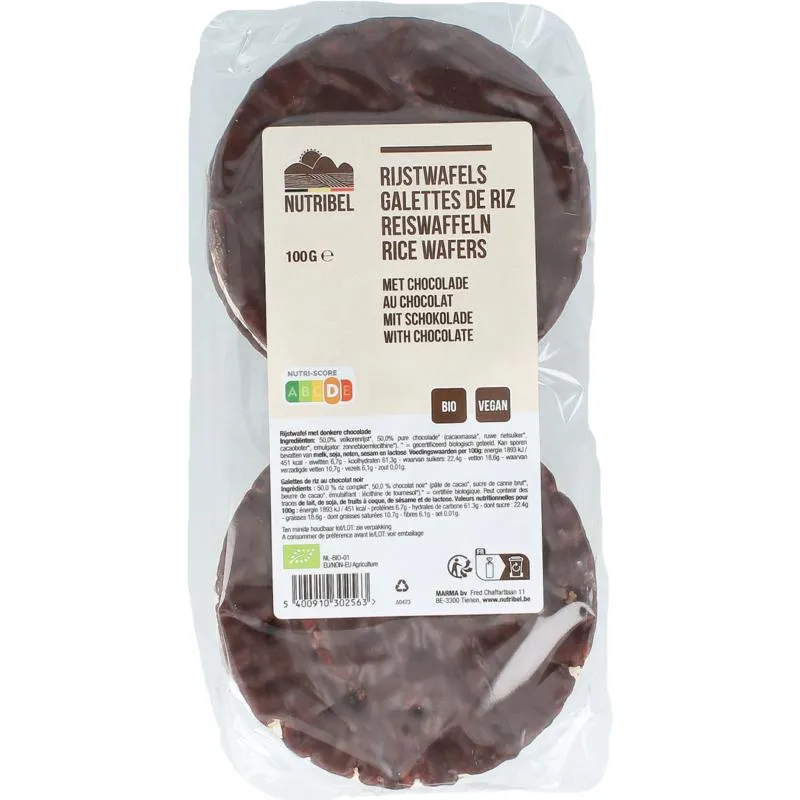 Nutribel Rijstwafels met Pure Chocolade Bio (100 gr)