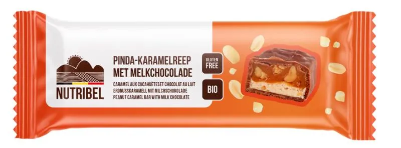 Nutribel Pinda Karamel Reep Melkchocolade Bio (40 gr)
