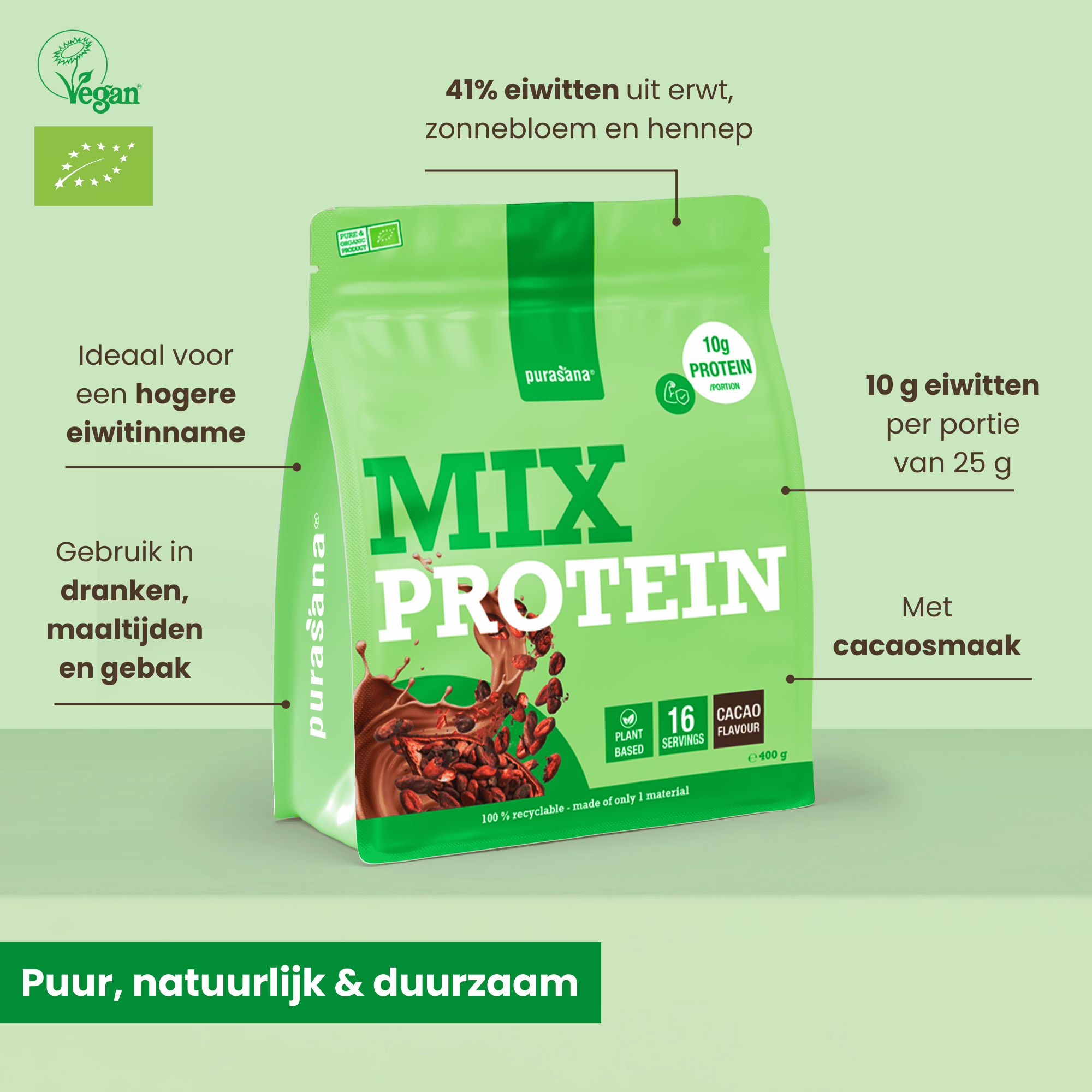 Purasana Plant Protein Mix Cacao Bio (400 gr) - image 3
