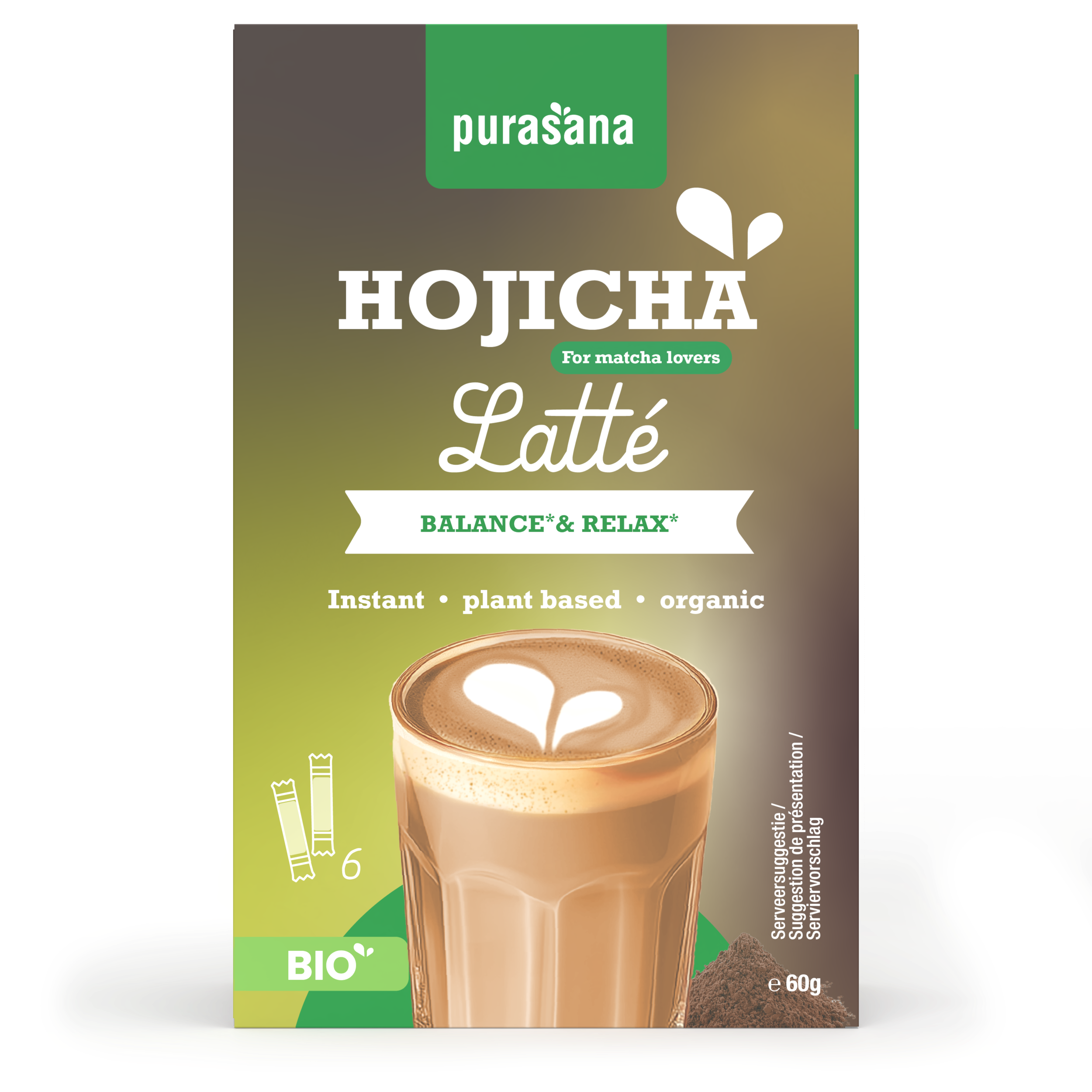 Purasana Instant Hojicha Latte 6x10g Bio (60 gr)