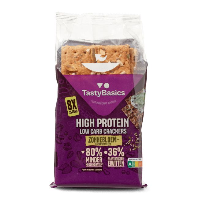 Tastybasics Less Carb-high Protein Crackers Zonnebl/pompoenpit (200 gr)