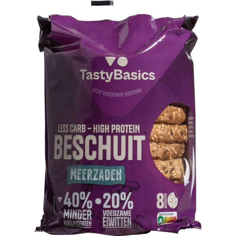 Tastybasics Less Carb-high Protein Beschuit Meergranen (168 gr)