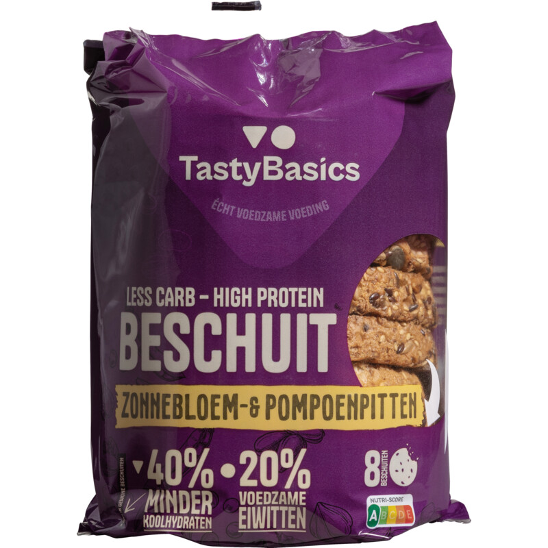 Tastybasics Less Carb-high Protein Beschuit Zonnebl/pompoenpit (184 gr)