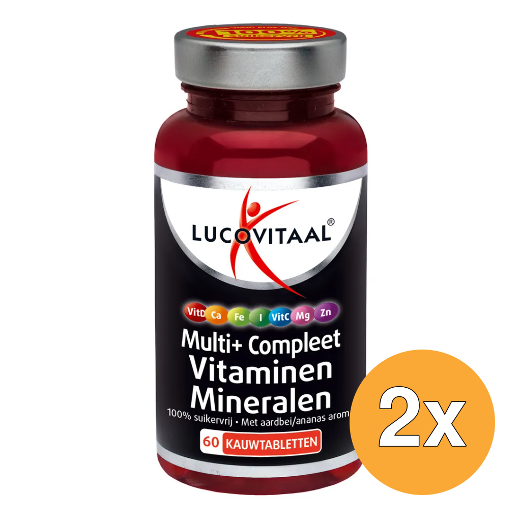 2x Lucovitaal Multi+ Compleet Vitaminen Mineralen (60 kauwtabletten)