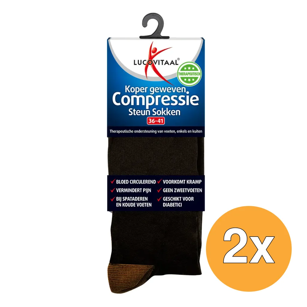 2x Lucovitaal Koper Compressie Sokken 36-41 Zwart (1 paar)