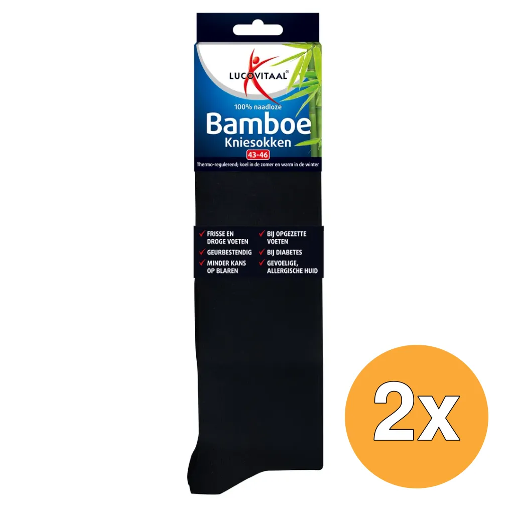 2x Lucovitaal Bamboe Kniesokken Zwart 43-46 (1 Paar)