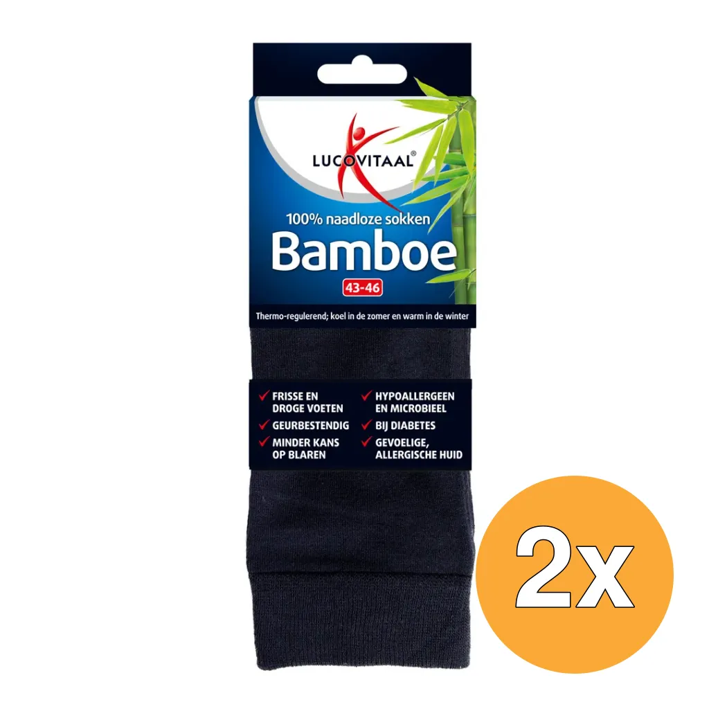 2x Lucovitaal Bamboe Lange Sokken Blauw 43-46 (1 paar)