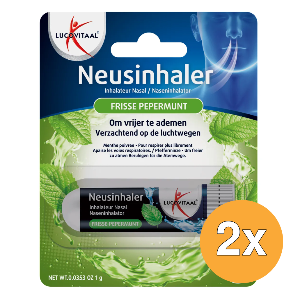 2x Lucovitaal Neusinhaler Vrijer Ademen Frisse Pepermunt (1 gr)