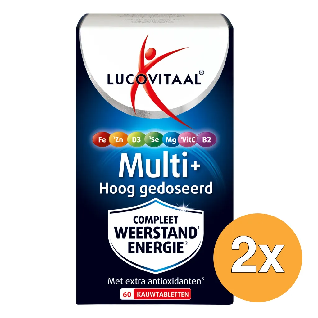 2x Lucovitaal Multi+ Weerstand Hoog Gedoseerd (60 kauwtabletten)