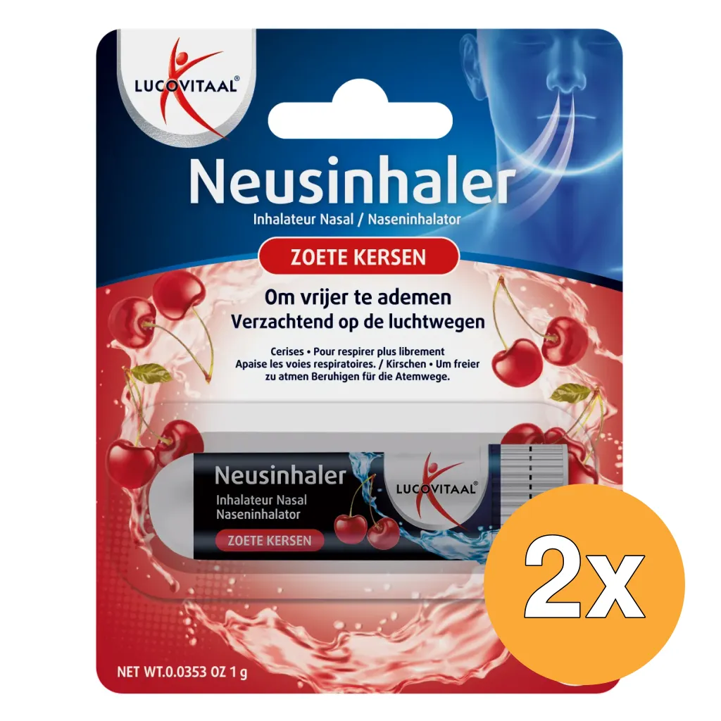2x Lucovitaal Neusinhaler Vrijer Ademen Zoete Kersen (1 gr)