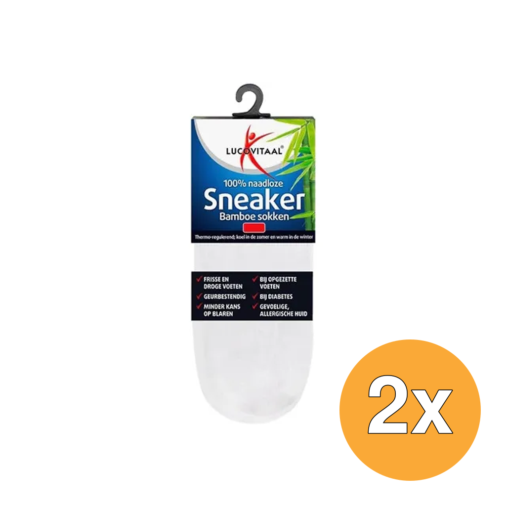 2x Lucovitaal Bamboe Sneakersokken Wit 43-46 (1 paar)
