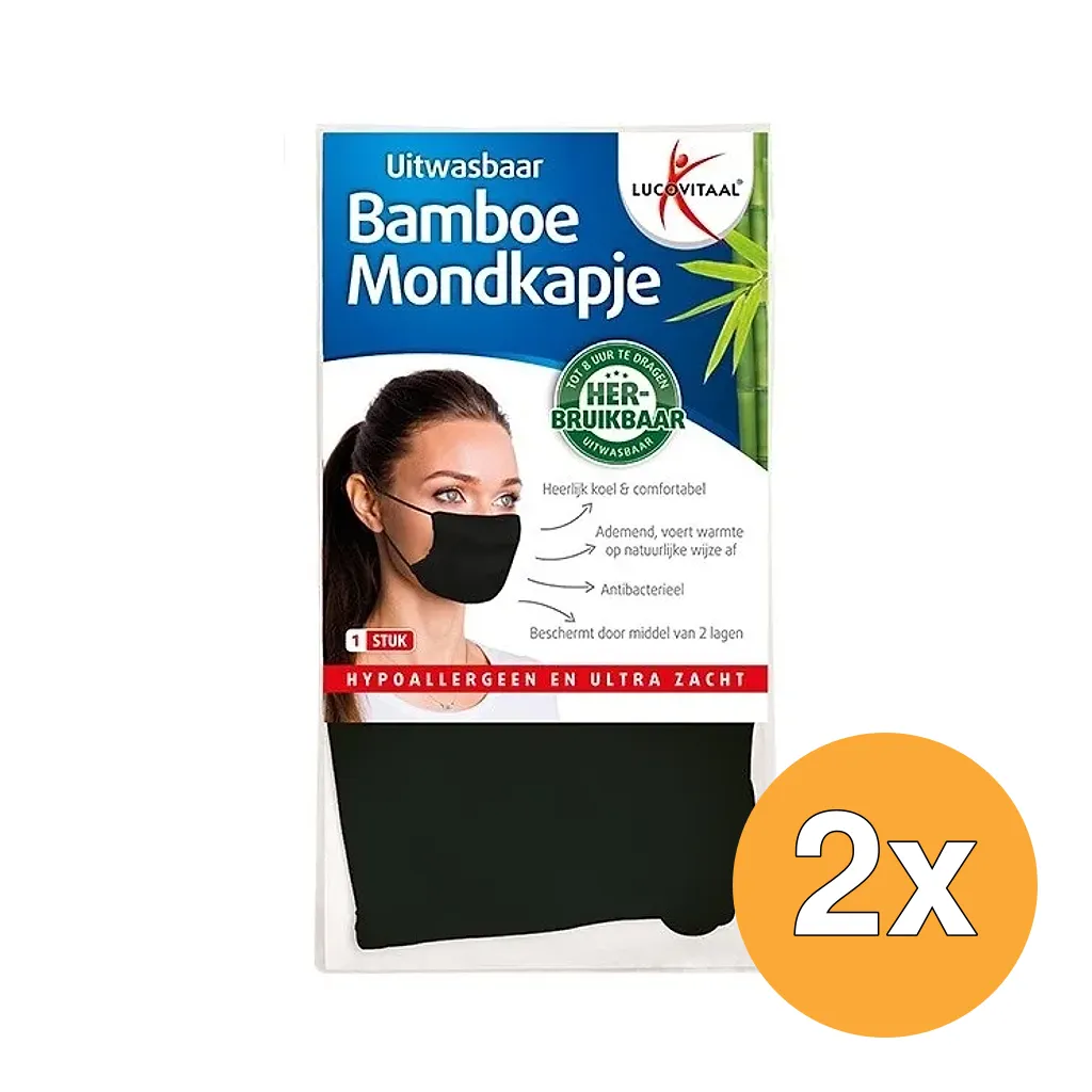 2x Lucovitaal Bamboe Mondkapje Zwart (1 stuk)